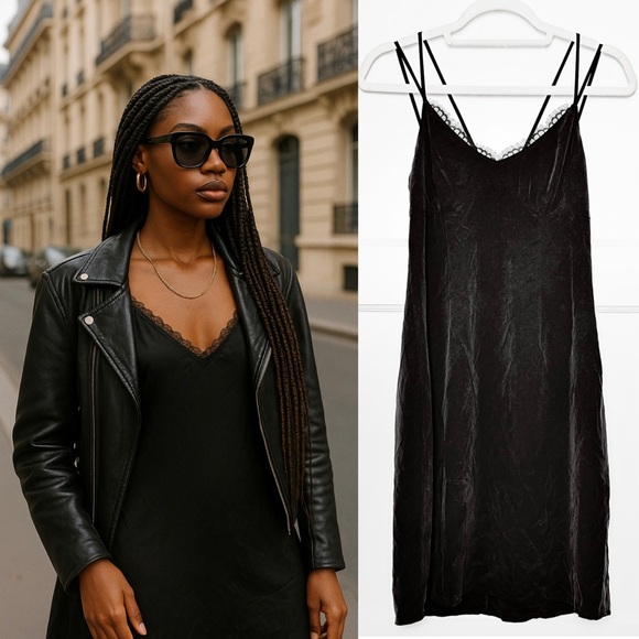L'AGENCE Dresses & Skirts - NWT LAGENCE Silk Crepe De Chine Sleeveless Lace Trim V-Neck Strappy Slip Dress S